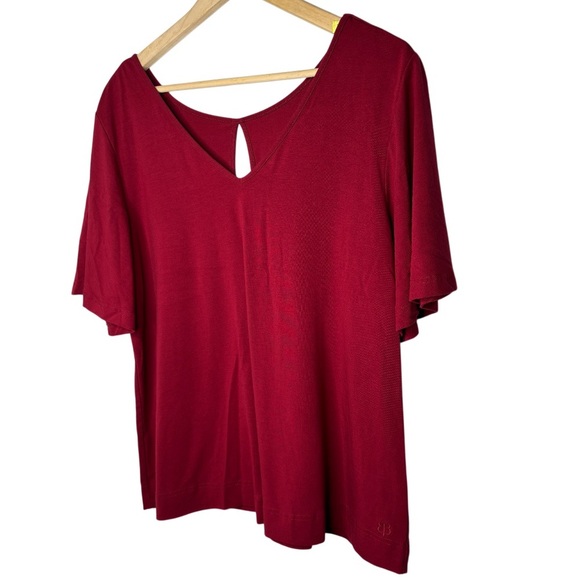Betabrand | Red V-Neck Flutter Sleeve Top | XL - Picture 3 of 6